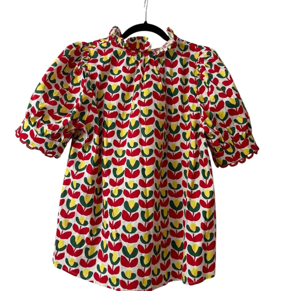 Entro Red and Yellow Tulip Print Boutique Blouse - Picture 2 of 5